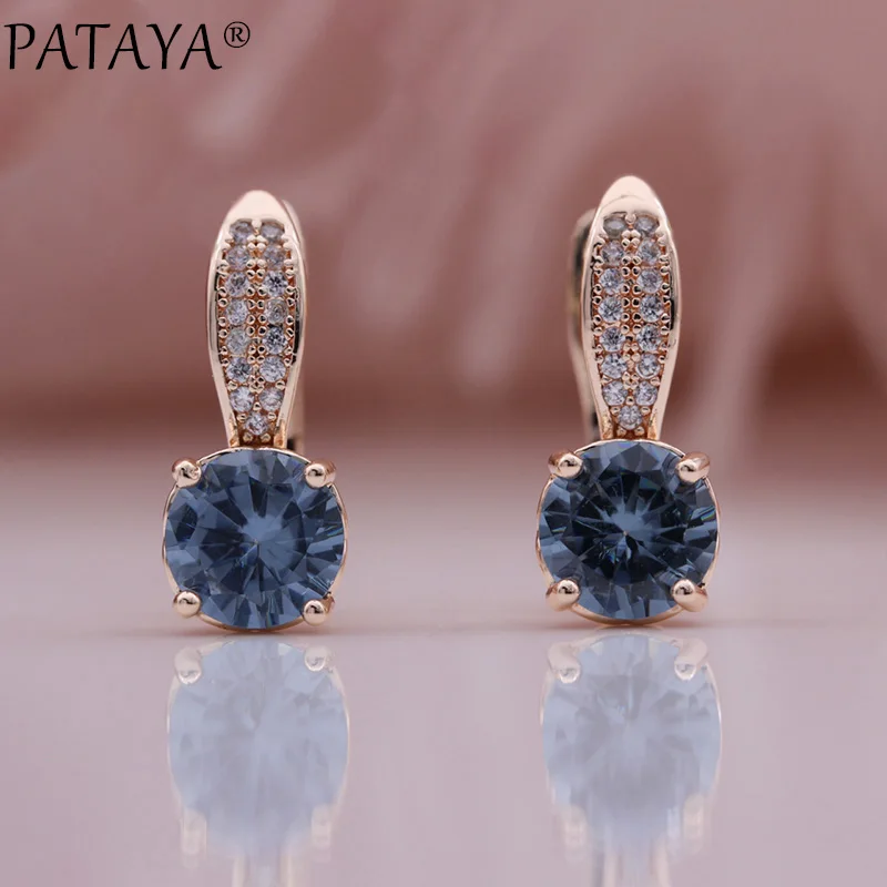 PATAYA New Gradient Earrings Round Natural Zircon Dangle Earrings 585 Rose Gold Color Luxury Fine Wedding Women Fashion Jewelry