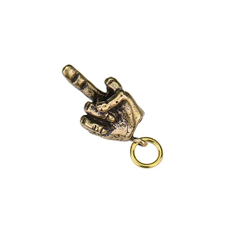 Metal Brass Raised Middle Finger Up Shape Keychain Pendant Jewelry Punk Rock Men Fashion Car Key Chain Ring Hanging Hand Keyring