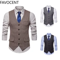 Chaleco de traje informal inteligente para hombres, chaleco de negocios, chaleco de vestido Formal de moda, traje de botonadura única, Top de boda clásico con cuello en V