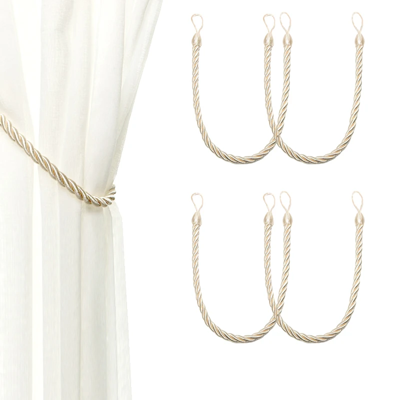 

4Pcs Handmade Weave Curtain Tieback Curtain Holder Clip Window Drapery Ropes Home Decorative Room Curtain Tie Backs