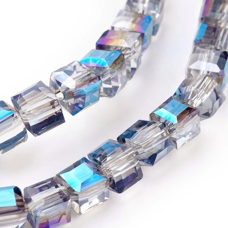 10 Strand Electroplate Glass Cube Beads Strands, Half Plated, Faceted Bead 4x4x4mm, Hole: 1mm; about 100pcs/strand, 16.9