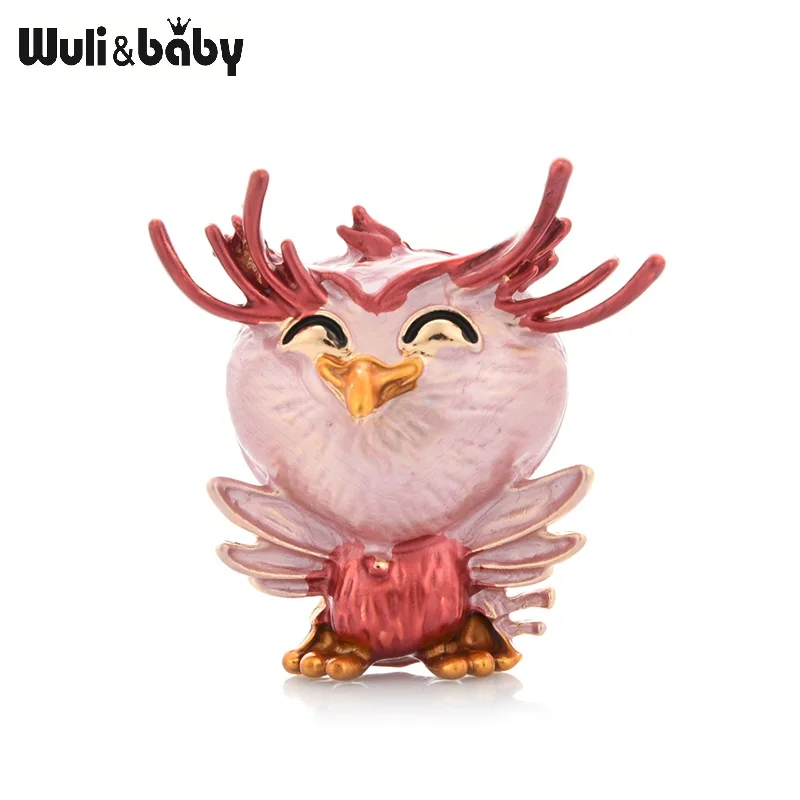 Wuli&baby Smiling Little Owl Bird Brooches Women Metal 4-color Animal Party Casual Brooch Pins Gifts