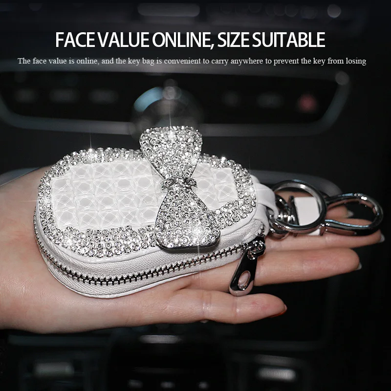 New Universal Diamond Leather Car Key Cover Case Shell Jacket Protector Car Accessories for Girl Woman for MAZDA Benz Bmw F30