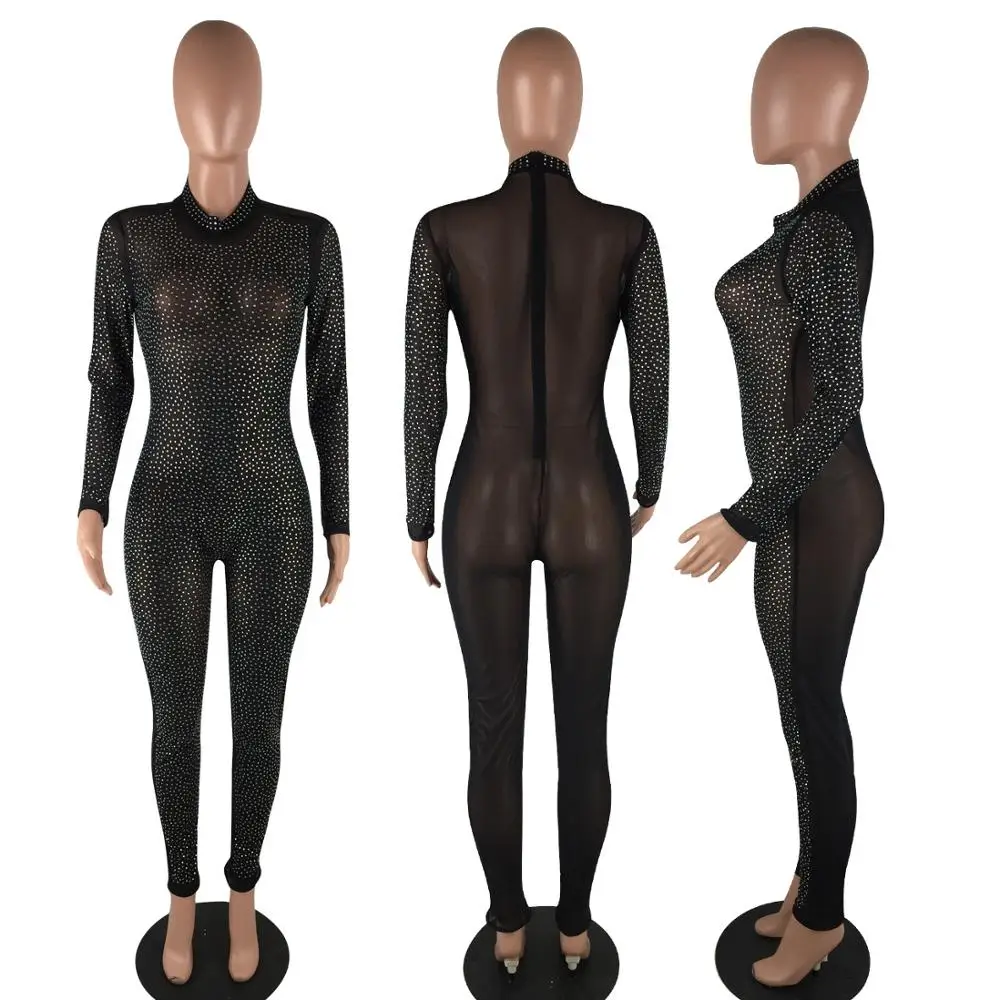 Imagem -04 - Macacão Brilhante Sexy Mesh para Mulheres Romper de Festa Bodysuit Macacão Ver Através Lace Bodysuit Corpos Roupa Clube Venda