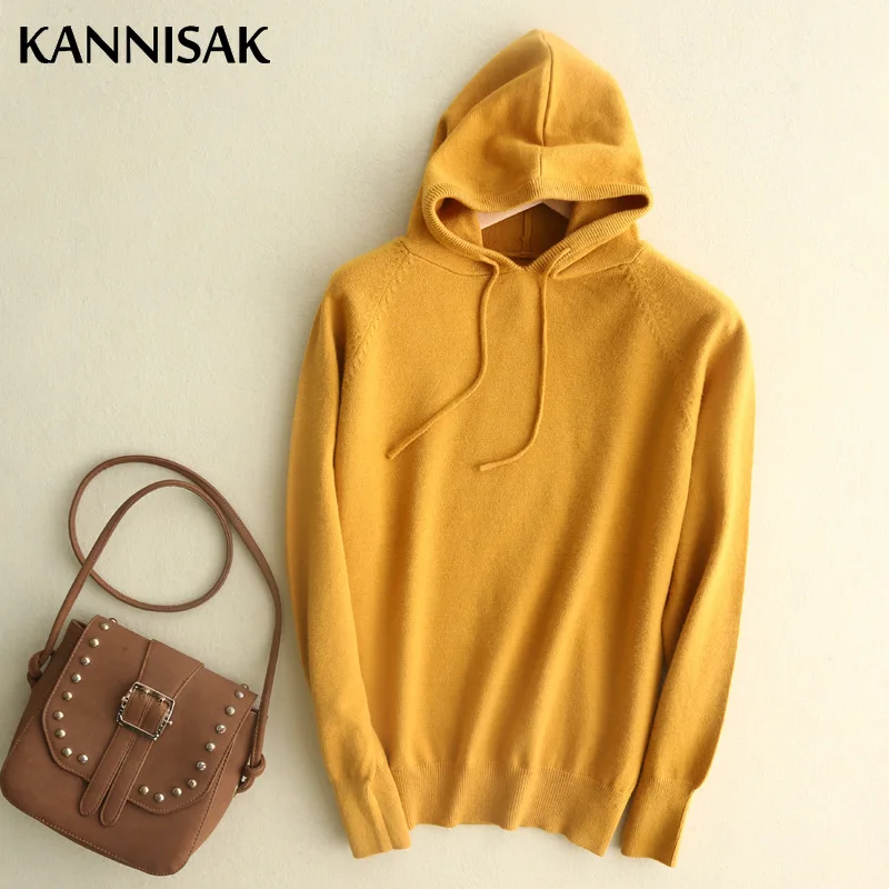 KANNISAK Spring Autumn Women Hoodies 2021 New Solid Sweatshirts Long Sleeve Hooded Hoodie Loose Lady Casual Knitted Pullovers