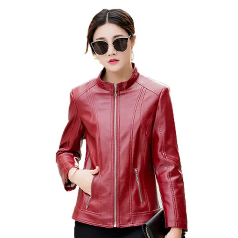 Woman 2022 Design Spring Autumn PU Leather Jacket Faux Leather Soft Coat Slim Black Zipper Motorcycle Jackets A72