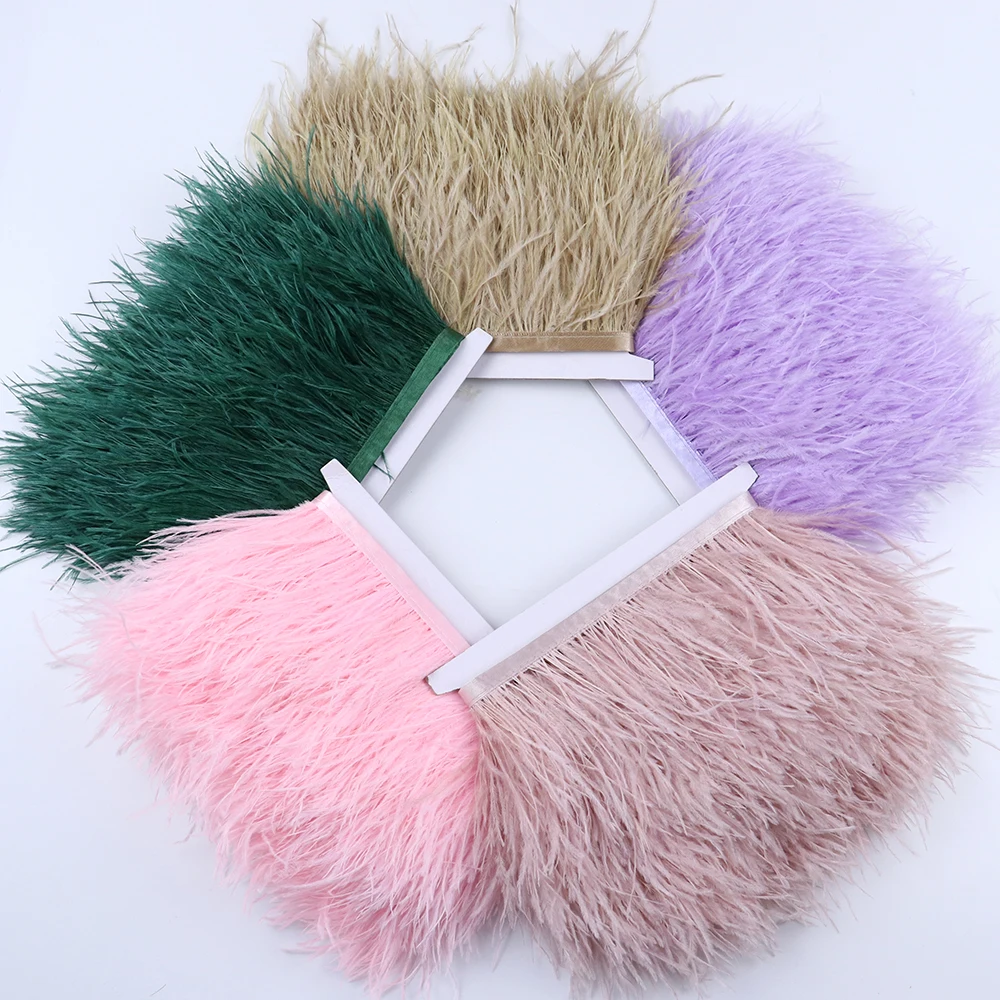 1 meter Multicolor Real Ostrich feather Trims Ribbon 8-10cm White Ostrich for Dress Clothing Decoration Sewing feathers Crafts