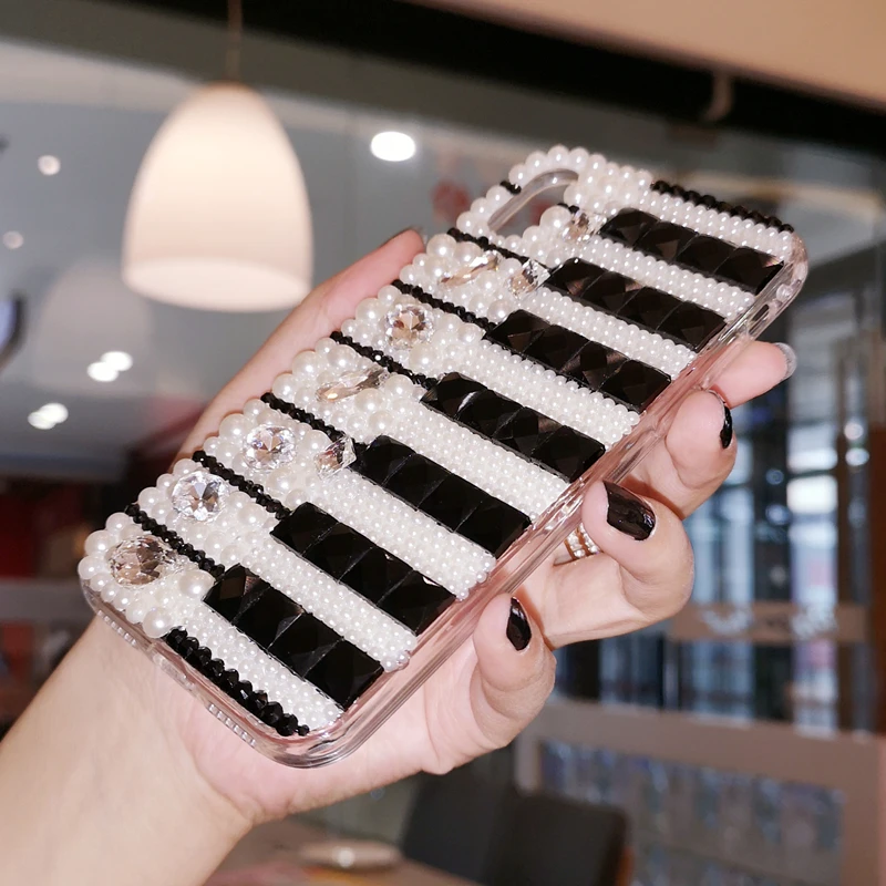 Music Pearl Bling Crystal Phone Case Cover For Samsung Galaxy M51 M31S A12/32/42/52/72/22/82 5G A02S A02 M02 Piano Diamond Funda