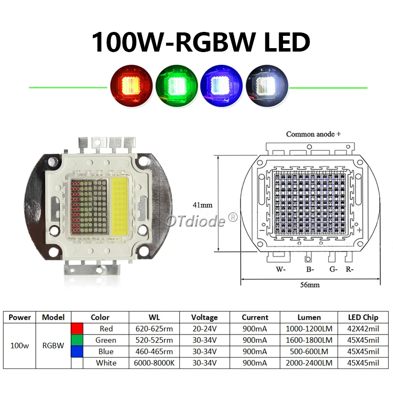 100W RGBW RGBWW RGBWY High Power LED 4 or 5 Channel COB Red Green Blue Yellow Amber Lamp Bulbs Chip For DIY Stage Lightings