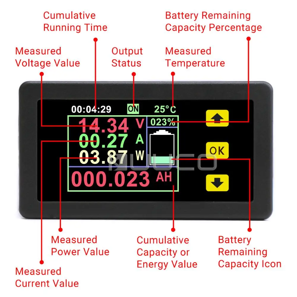 Digital 30A Coulomb Meter Multimeter LCD DC Bidirectional Voltage Current Power Capacity Temperature Battery Monitor