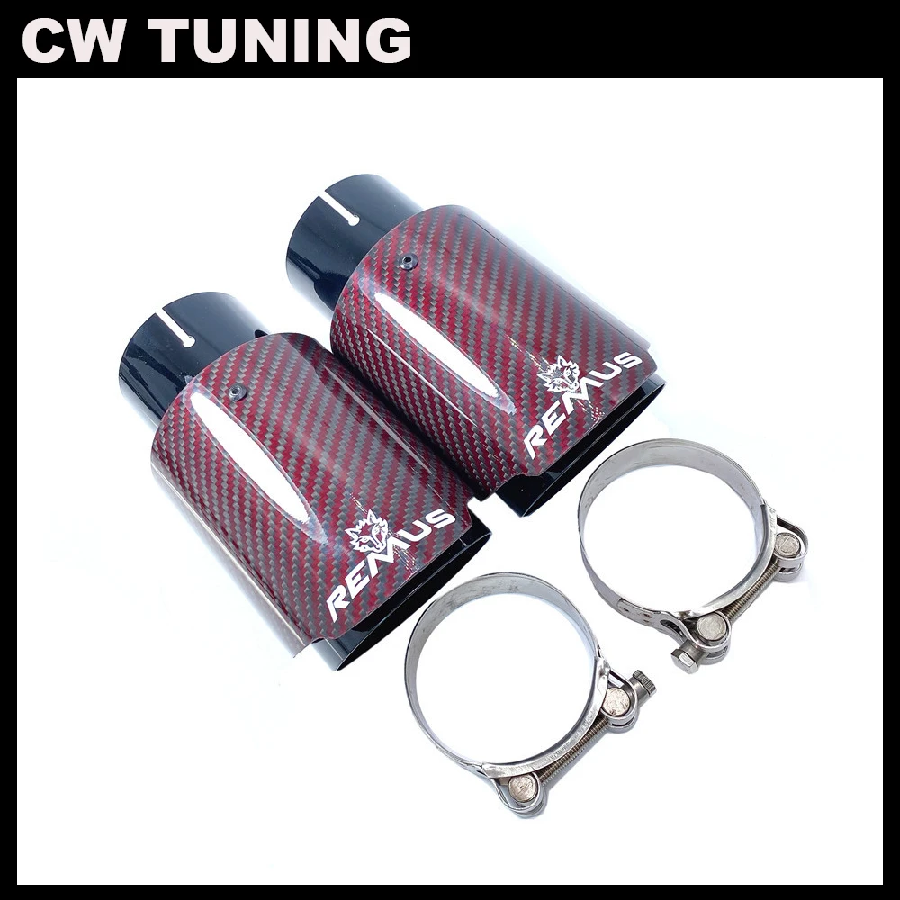 1Pcs Glossy Red Carbon Fiber Stainless Steel Universal Automobile Exhaust Pipe Muffler Pipe Carbon Fiber Exhaust Tip Accessories