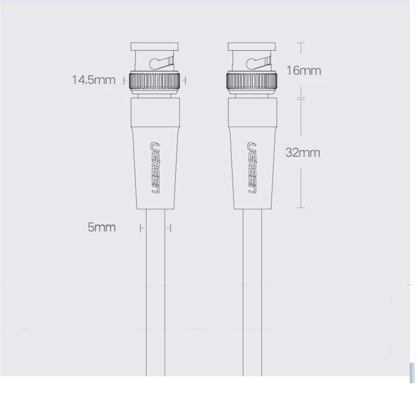 Ugreen HD-SD Line 1080P High Definition Monitor 75-5 Coaxial DVR Camera BNC Video Cable