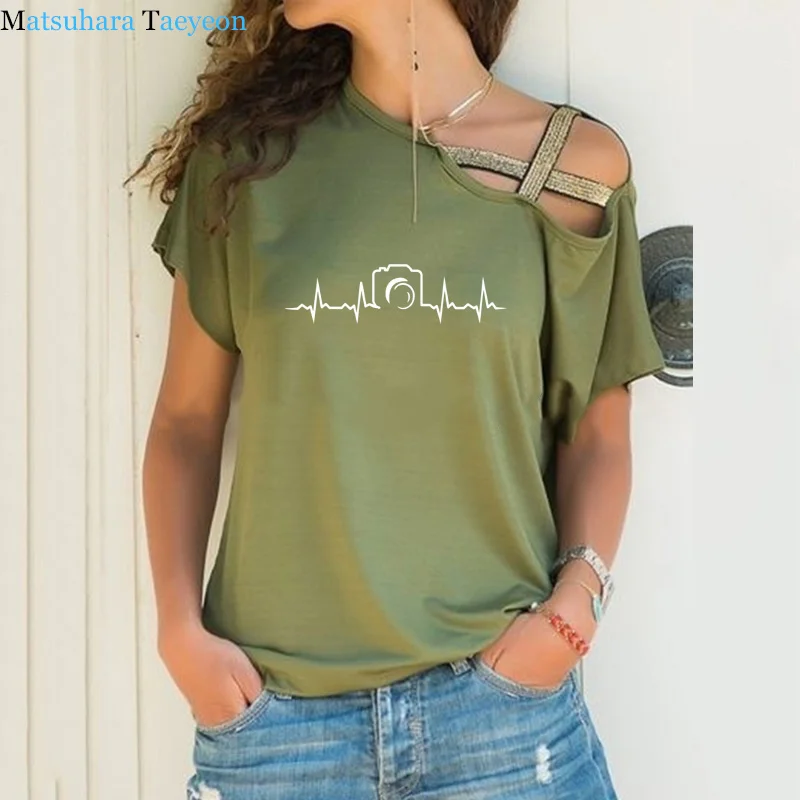 Heartbeat of Camera Women T-shirt Print T Shirts Summer Short Sleeve Cotton Tshirt Fashion Photographer T-shirts Tops Clothing