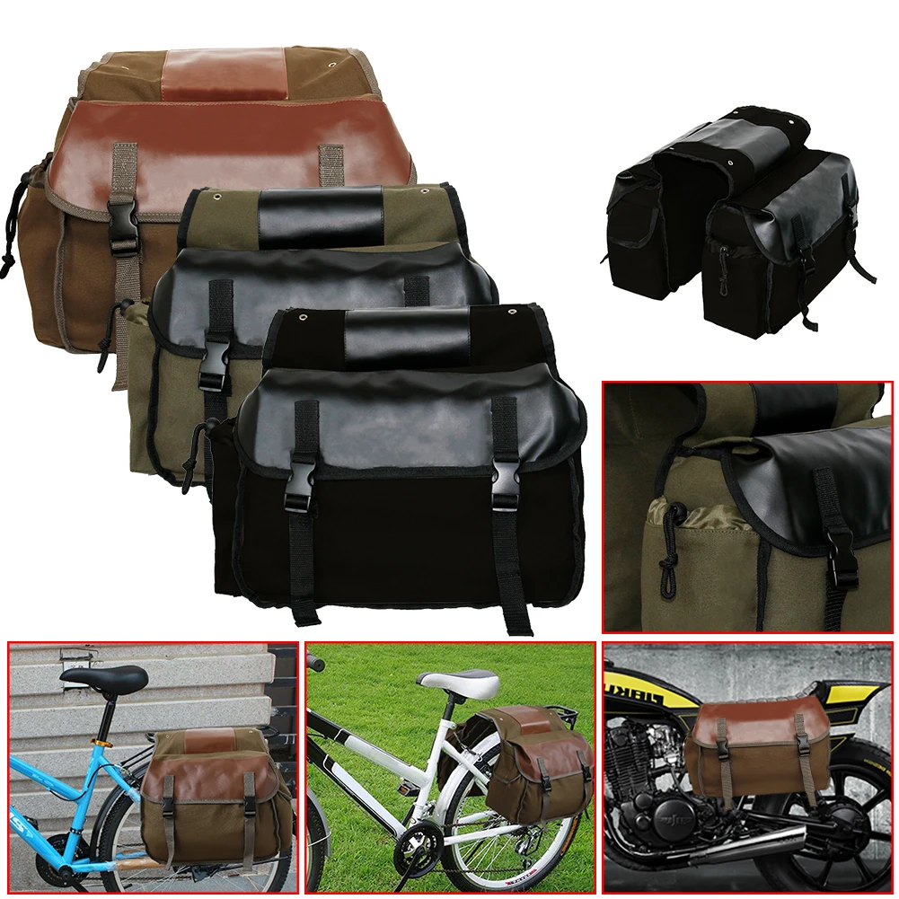 

Canvas Motorcycle Saddlebag with 2 Side Pouch Motorbike Panniers Box 3 Colors