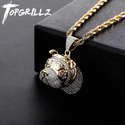 TOPGRILLZ Hip Hop Dog Head Necklace Pendant Charm For Men Women Gold Silver Color Cubic Zircon Jewelry Gifts