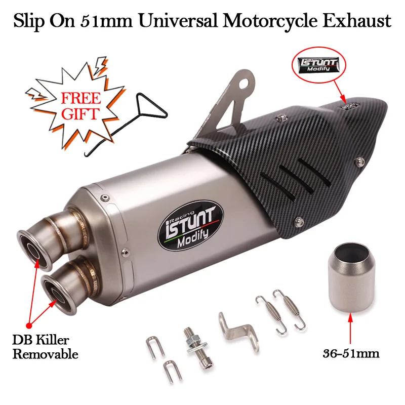 

51mm Universal Motorcycle Exhaust Pipe System Modified Muffler Escape 2 Holes DB Killer For NMAX155 Z900 ZX10R FZ6N RC390 GSX750