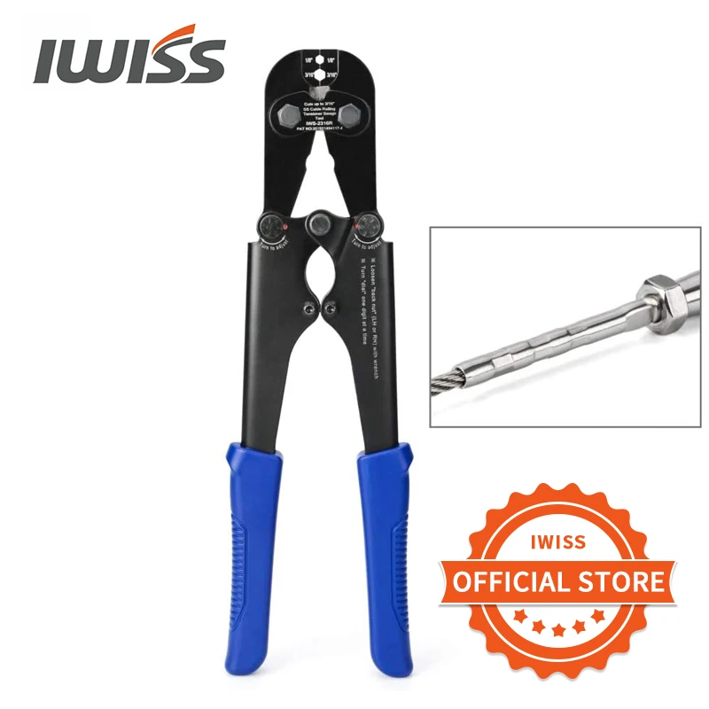 IWISS IWS-2316R - 1/8 to 3/16 Inch Cable Railing Crimping Plier for Tensioning Stainless Steel Wire Rope on Decks and Railings