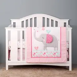 3 pcs Baby Crib Bedding Set  pink elephant  hot sale including quilt, crib sheet, crib skirt