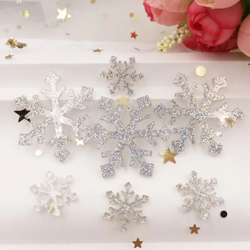 Glitter 17mm/36mm snowflake Flat back Rhinestone Acrylic Sheet Miniature Pattern Applique DIY Wedding Scrapbook Ornaments SF87