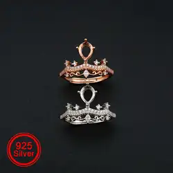5x7MM Pear Prong Ring Settings Blank Vintage Style Crown Rose Gold Plated Solid 925 Sterling Silver DIY Bezel Tray 1294203