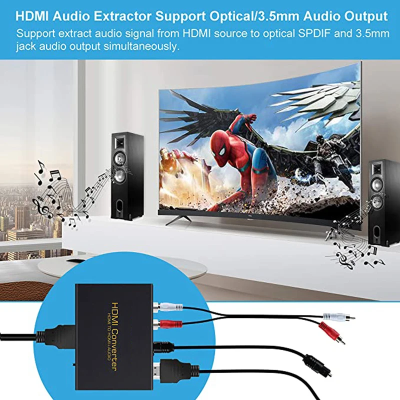 1080P HDMI Audio Extractor HDMI to HDMI+Optical Toslink SPDIF + RCA L/R Stereo Analog Audio Out HDMI Converter Splitter