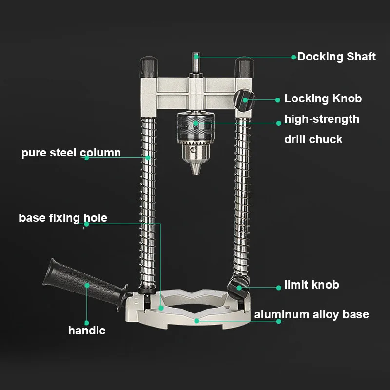 Electric Drill Holder Drilling Guide Stand Rack Adjustable Angle and Removeable Hand Drill Hammer Bracket  DIY Woodworking Tool