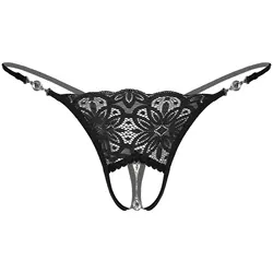 Men's Lingerie Rhinestone Pendant Floral Lace G-string Sexy Low Rise Crotchless Thongs Sissy Male Gay Underwear Erotic Panties