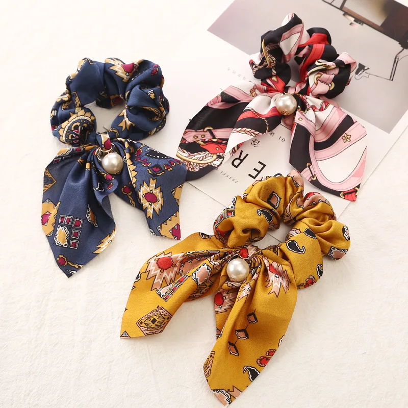 New 2020 Spring Hair Ties for Women Satin Fabric Ribbons To Girls's Hair Bobbles Silk Scrunchie of Ponytail Holder