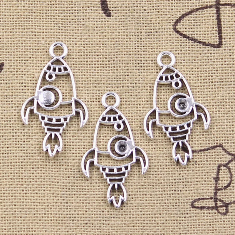 15pcs Charms Spaceship Rocket Missile 28x16mm Antique Silver Color Pendants Making DIY Handmade Tibetan Finding Jewelry