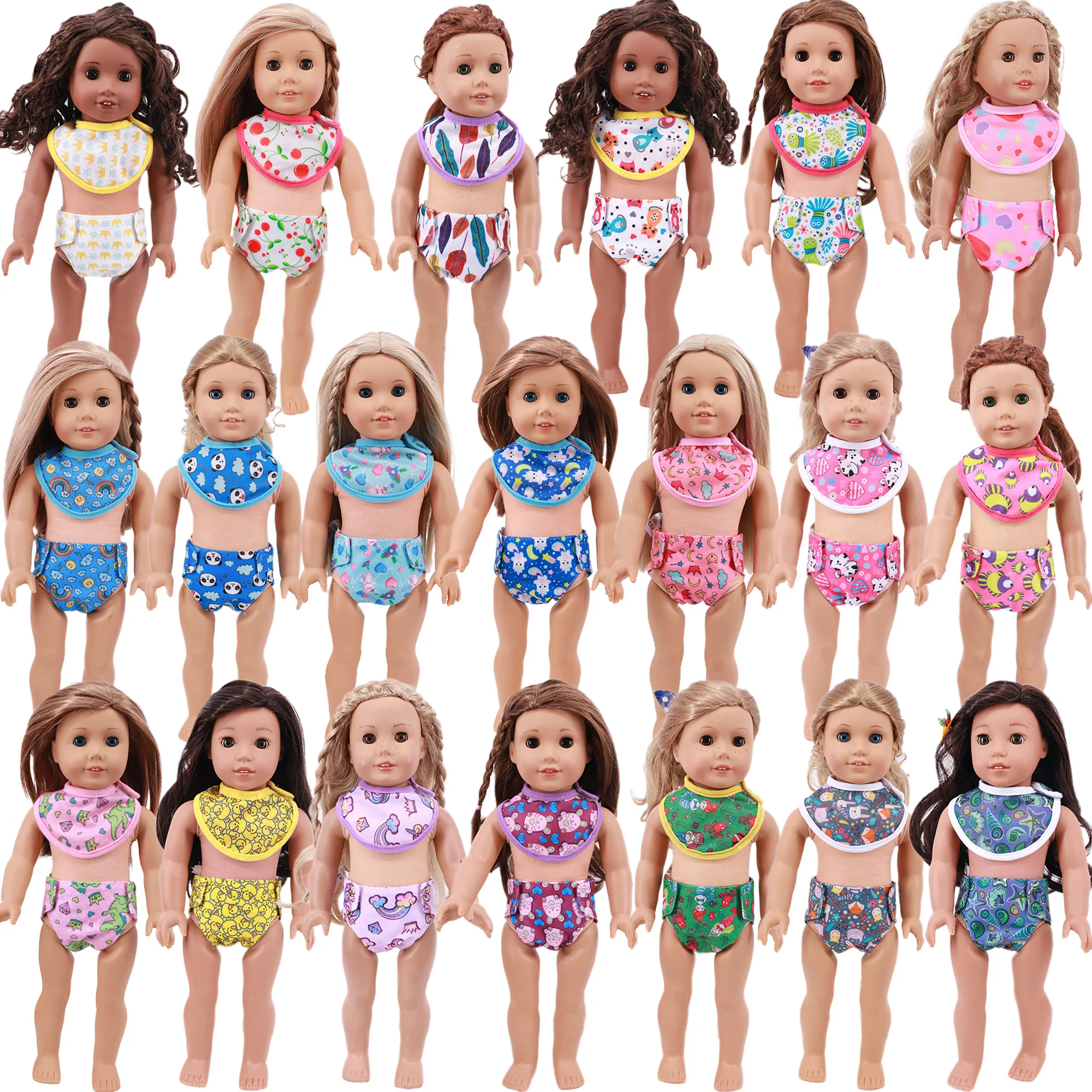 Doll Diapers Cute Underwear 2Pcs/Set Panties+Bibs For 18 Inch American Doll Girls Gift &43cm Reborn Baby Toy,Doll Clothes