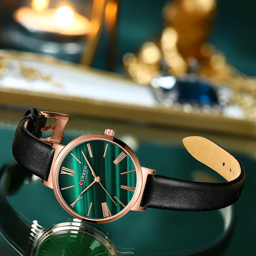 Ashion – montre-bracelet de luxe pour femmes, en alachite, en cuir, serrure emale