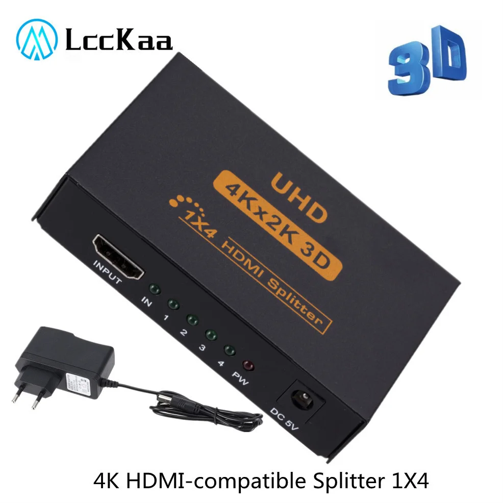 LccKaa 4K HDMI-compatible Splitter 1x4 Full HD Video HDMI Switch Switcher 1 in 4 out Amplifier Adapter For HDTV DVD PS3 Xbox