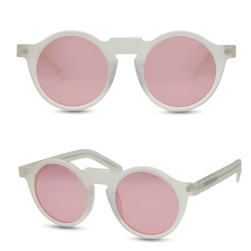 

Belight Optical Women Men UV400 Protection Round Vintage Retro Acetate The Mask Pink Lens Sunglasses with Case Oculos MA1465