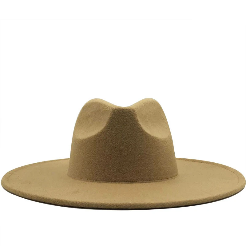 2020 Simple British Style winter wool solid Classic fedoras cap men women panama jazz hat 9.5CM Wide Brim Big Fedoras