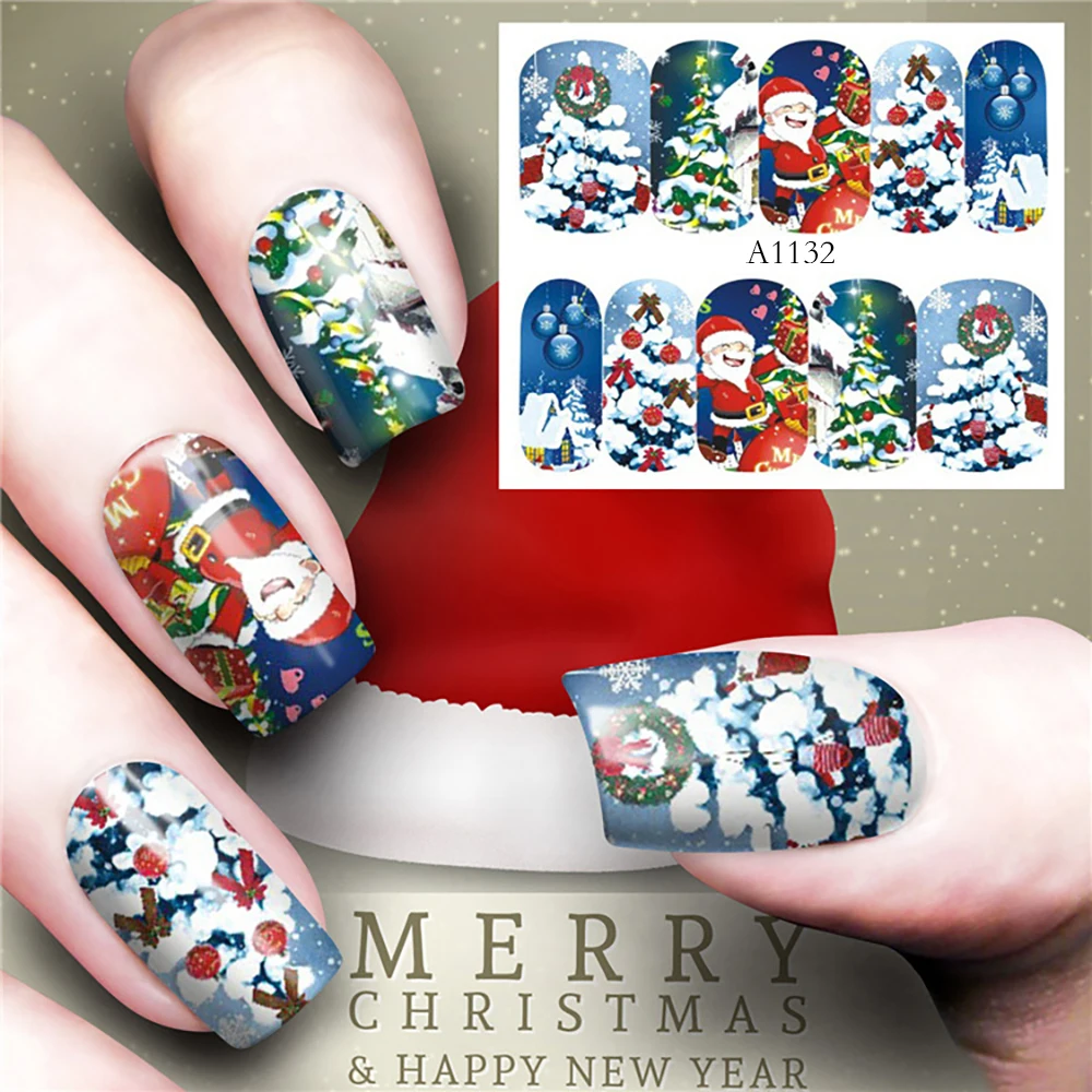 Kerstman Water Nail Stickers Nieuwe Water Decals Geluk Sticker Opa Kerst Volledige Decoratie Nail Stickers Voor Nagels