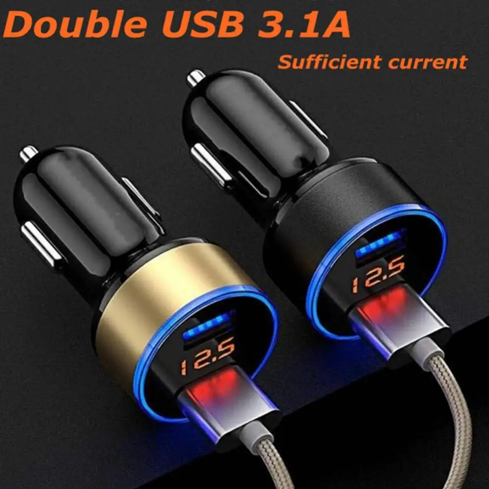 USB 차량용 고속 충전기, 전압계 포함, 담배 라이터 소켓 전원 어댑터, 아이폰 11 12, 5V, 3 1A