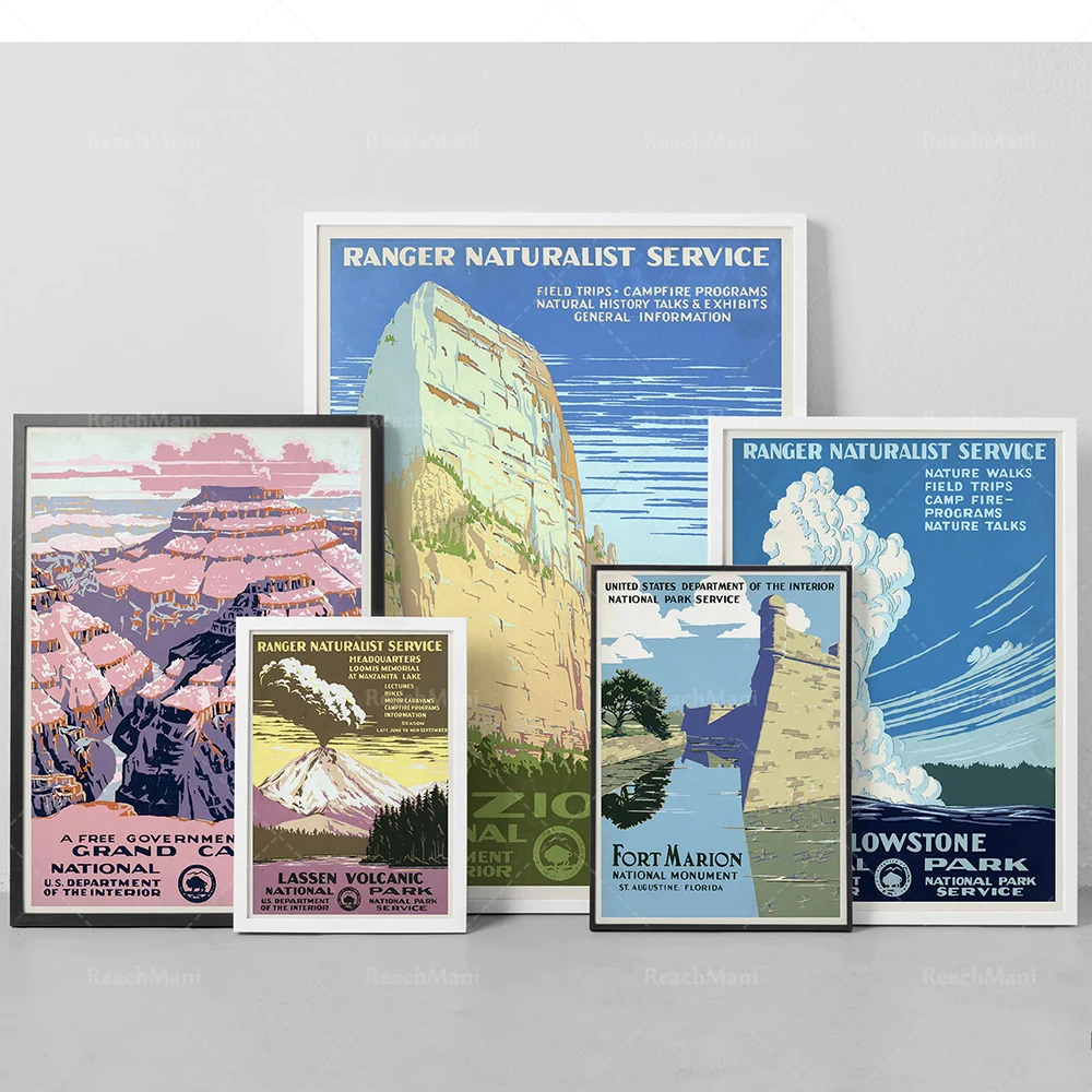 Impresiones de viajes por Estados Unidos, Monumento Nacional de Fort Marion, Gran Cañón, Zion, Volcán Lassen, Parque Nacional de Yellowstone, postales de animales