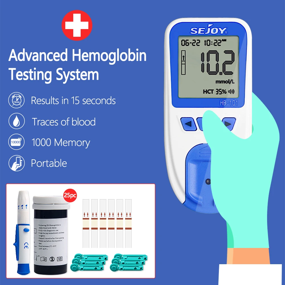 Optical Hemoglobin Meter Analyzer anemia monitor for Test for HB and HCT with 25pc test paper and needle