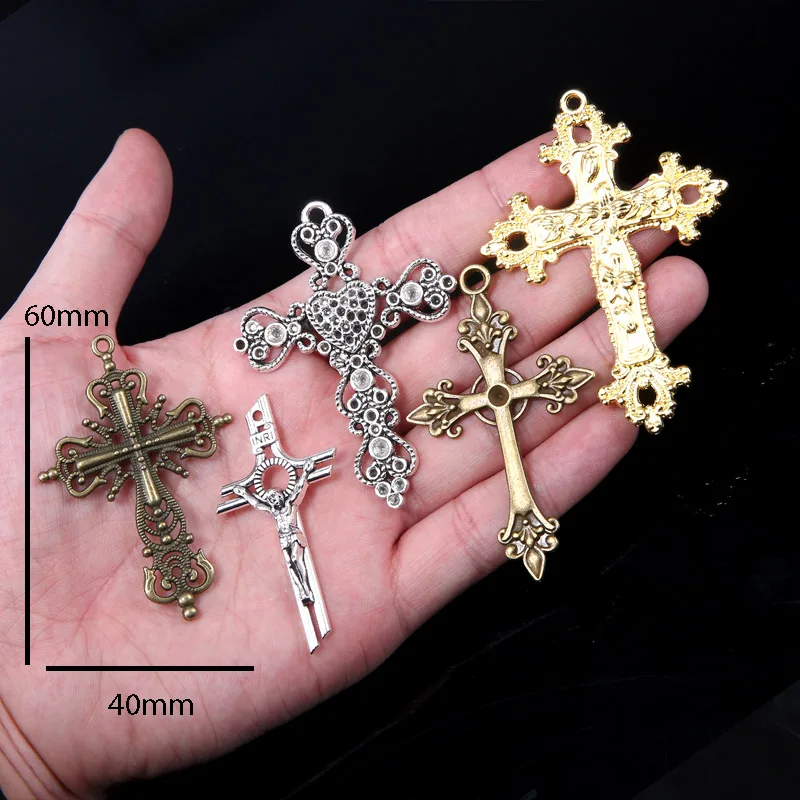 New Classic Charm Silver Plated Catholic Cross Pendant Necklace Bracelet Metal Accessories DIY Jewelry Making