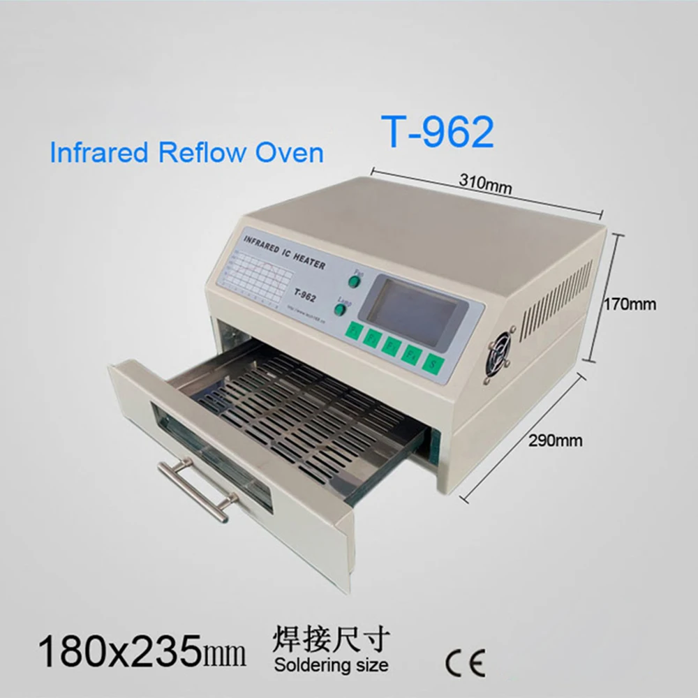 800W Reflow Oven Infrarood Ic Heater Rework Voorverwarmen Station Bga Smd Smt 180*235Mm Solderen Reflow Oven machine Puhui T962