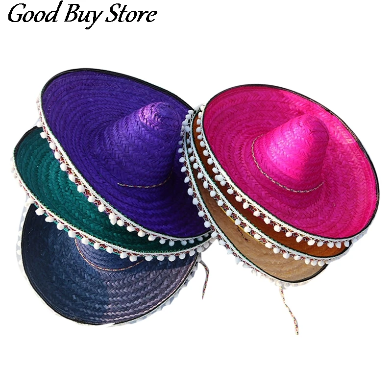 Cosplay Witch Sombrero Retro Tassel Beach Panama Oversized Bucket Hats Men Women Party Sun Hat Large Size Raffia Caps High Tops