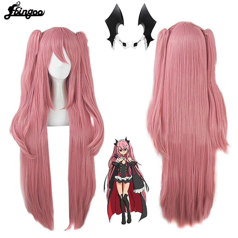 Parrucca sintetica Ebingoo Seraph of the end Krul Tepes parrucche Cosplay doppia coda di cavallo parrucca diritta rosa lunga naturale per festa in