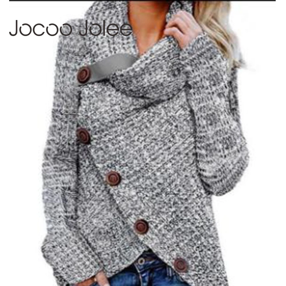 

Jocoo Jolee Vintage Hit Color Turtleneck Sweater Women Autumn Winter Irregular Loose Pullover Elegant Casual Knitting Top Jumper