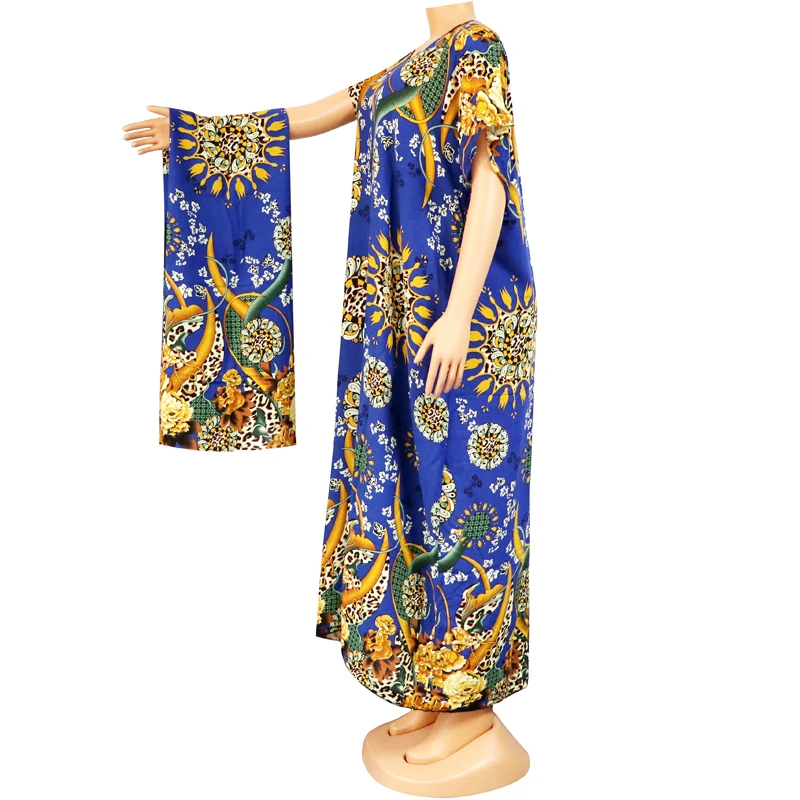 

Elegant Blue Color Dashiki Summer Short Sleeve Cotton O Neck Colorful Women Long Dresses African Casual robe femme vestidos