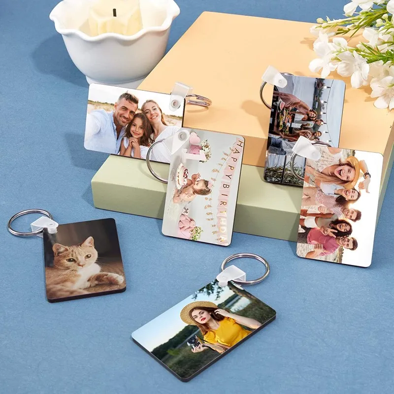 30PCS Sublimation Blank Keychain Heat Transfer MDF DIY Double-Side Printed Keychain