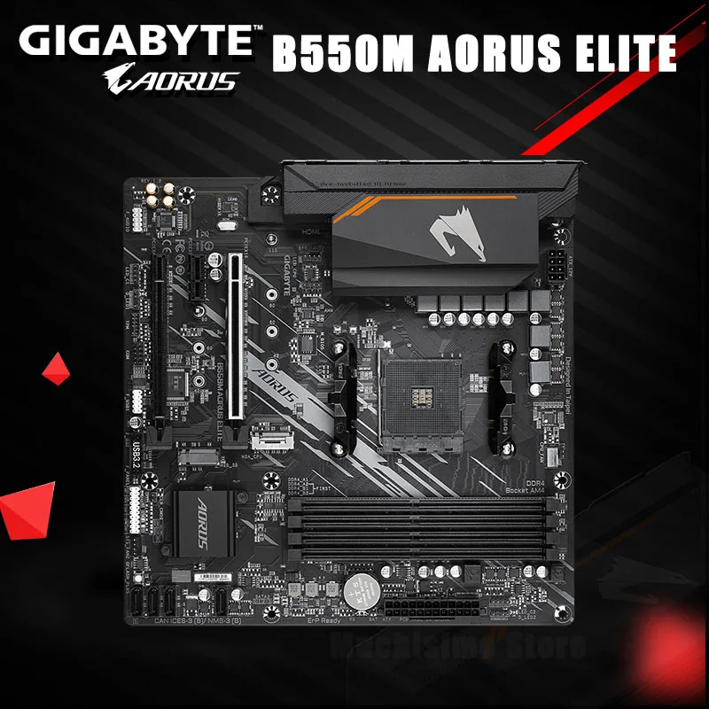 GIGABYTE-Carte mère Bcape M AORUS ELITE, AMD B550, Socket AM4, DDR4, Compatible HDMI, 128 Go, PCI-E 4.0, M.2 Overlocking, Top