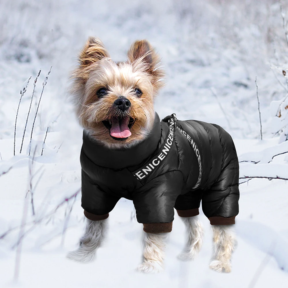 Warme Winter-Hundekleidung mit Geschirr, dicker Baumwoll-Hundemantel, Daunenjacke, Haustierkleidung, Outfit für kleine und mittelgroße Hunde, Chihuahua – Detail 16