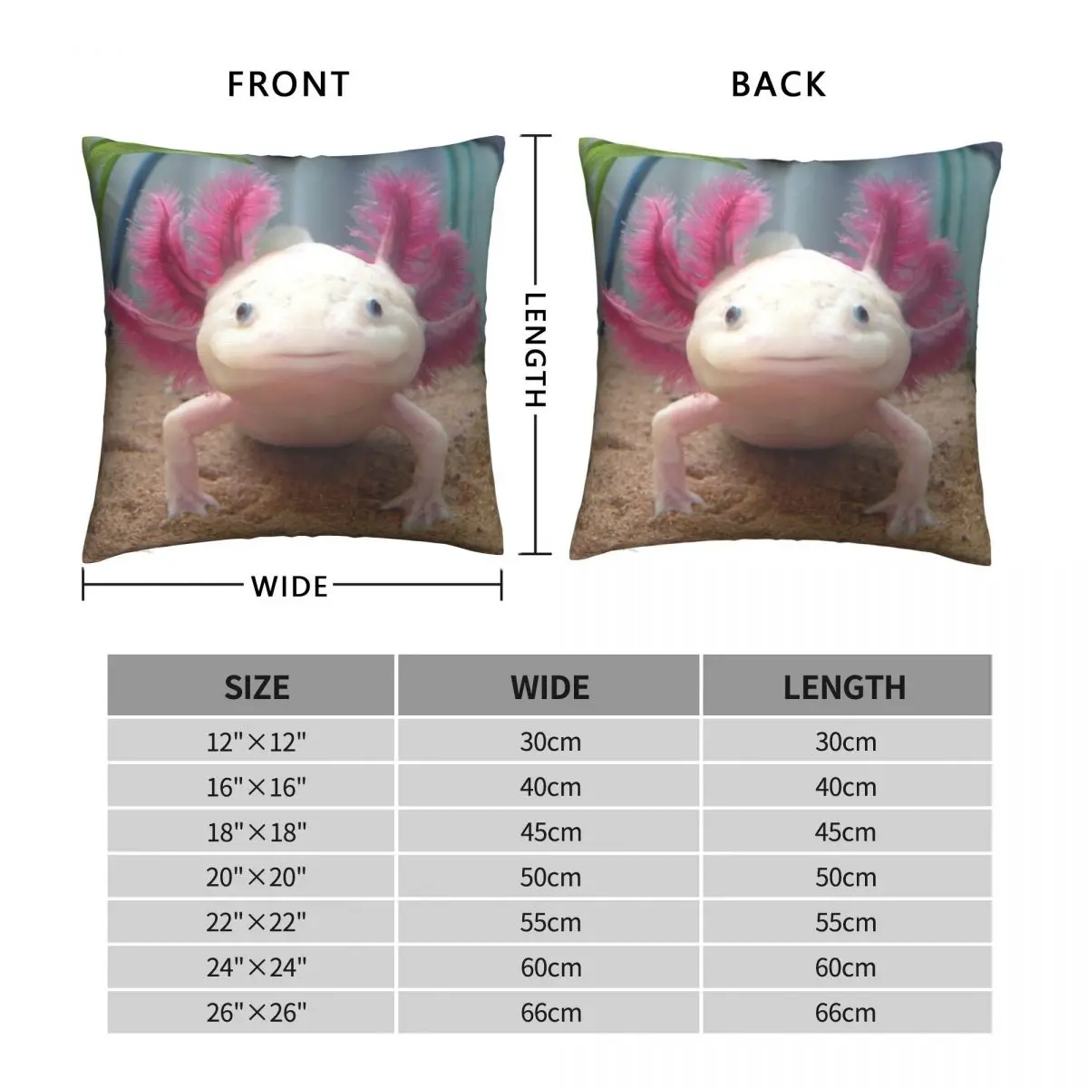 Smiling Leucistic Axolotl Square Pillowcase Polyester Linen Velvet Printed Zip Decor Bed Cushion Cover