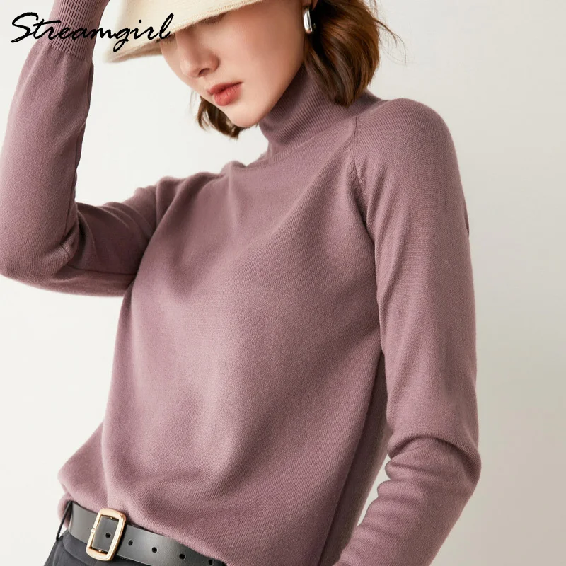 Camisola de gola alta feminina 2022 outono inverno camisola feminina de malha rosa topo preto camisola de caxemira pullovers de gola alta