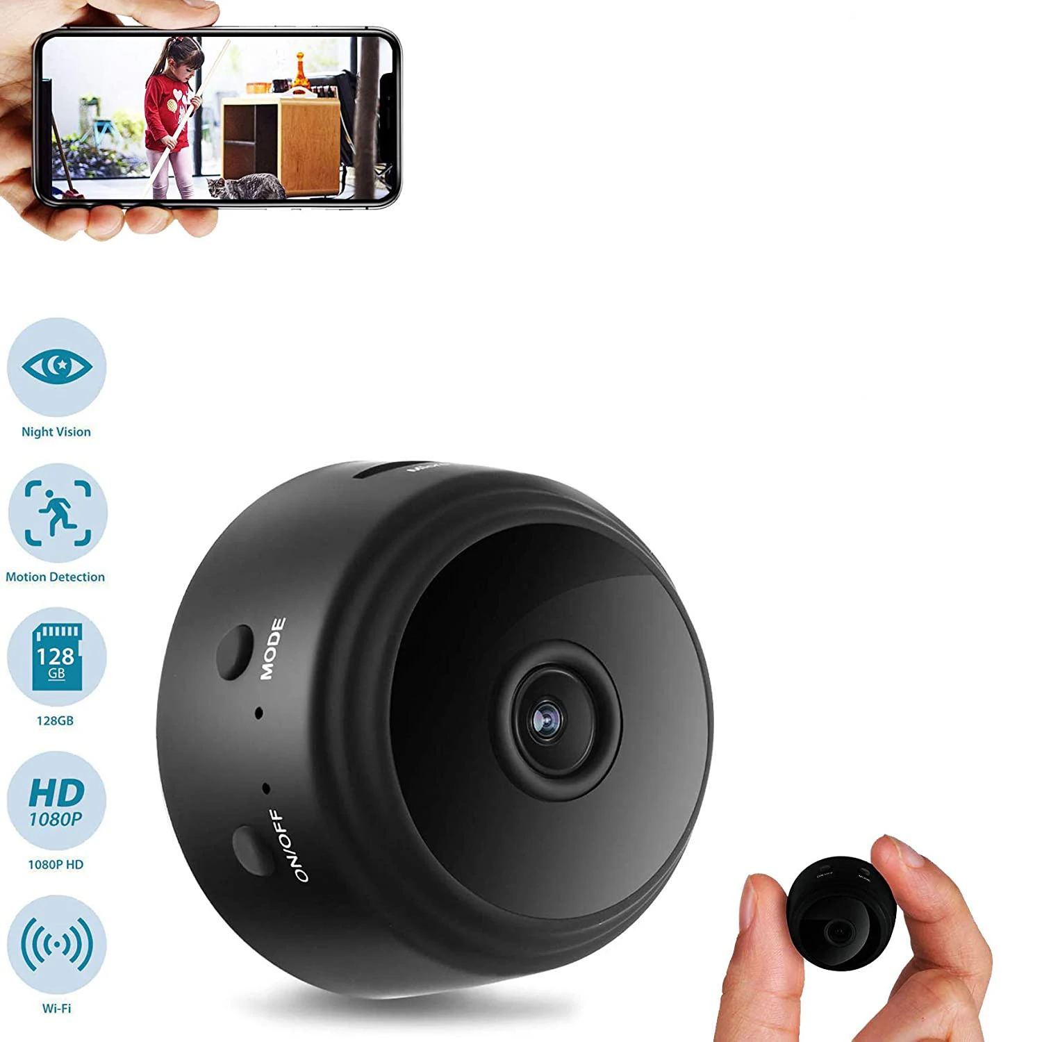 미니 카메라 무선 홈 아파트 사무실 보모 캠 자동차 실내 실외 와이파이 보안 1080P 나이트 비전 모션 감지 라이브